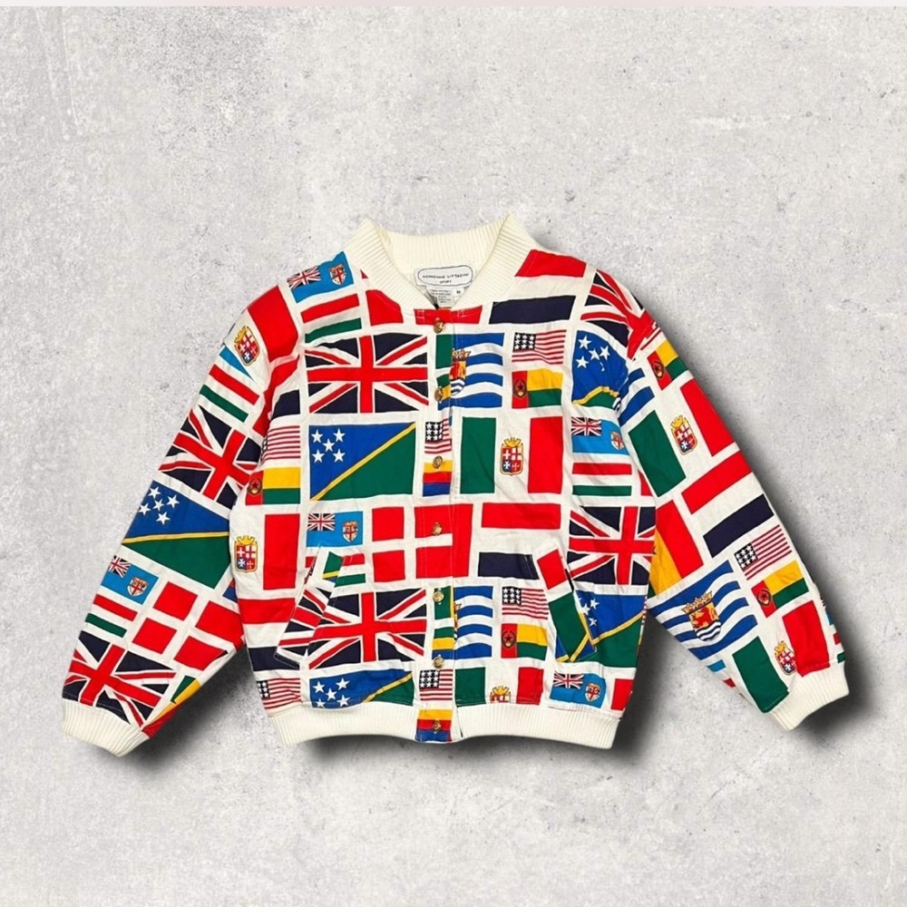 Vintage Adrienne Vittadini Sports Jacket Bomber World Flags Olympics sz Medium